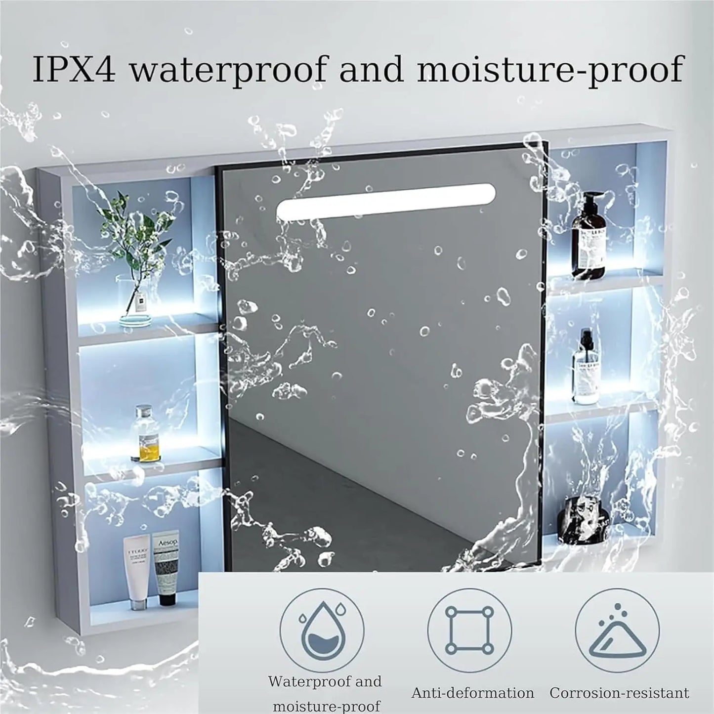 Bathroom Medicine Cabinet with Mirror, Bathroom Mirror with Storage with LED Light Open Style Bathroom Medicine, Customized
