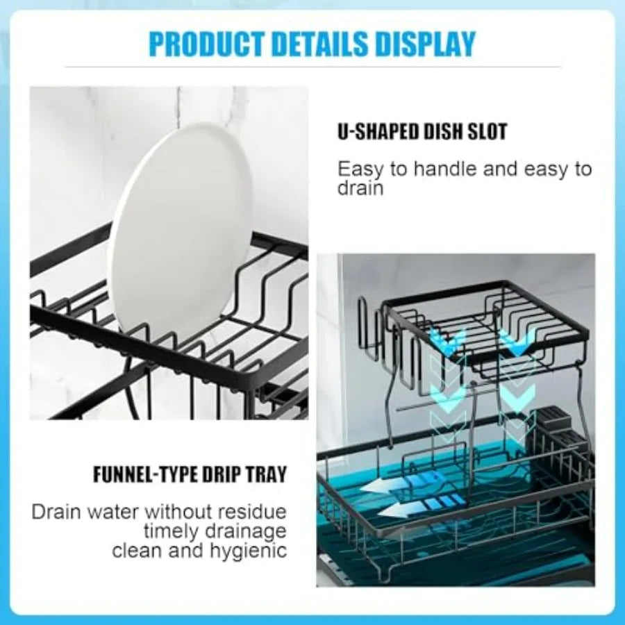Large 2-Tier Dish Drying Rack for Kitchen Countertops Removable Large-Ccity Stainless Steel Dish Draining Rack with Rust-Resist