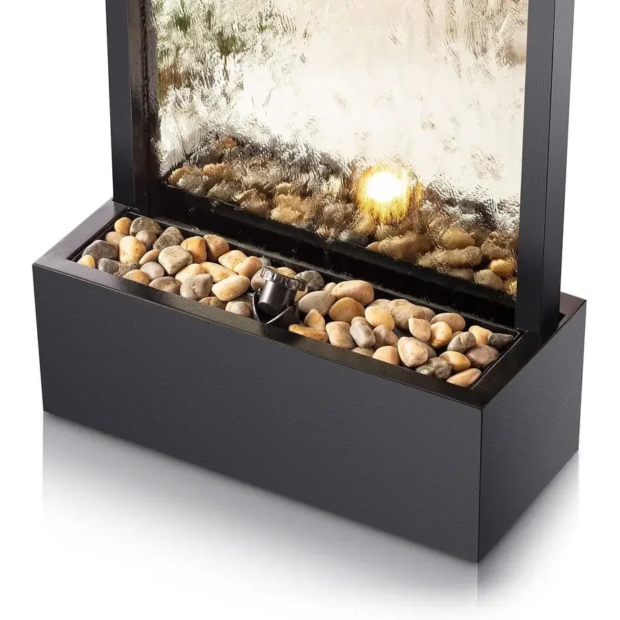 Mirror Waterfall Fountain with Stones and Lights Zen Indoor Outdoor Decor for Office, Living Room, Patio, Entryway 72 Inches