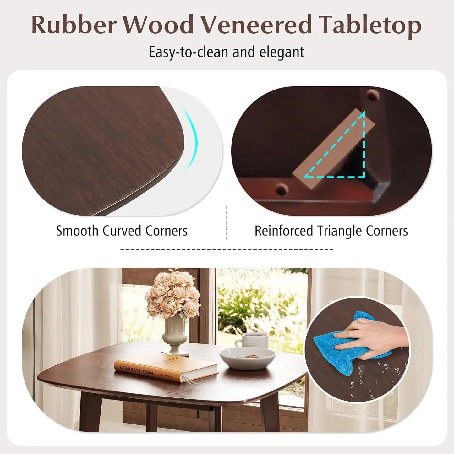 3-Piece Dining Table Set for 2, Wooden Square Kitchen Table and 2 Chairs with Padded Seat, Customized