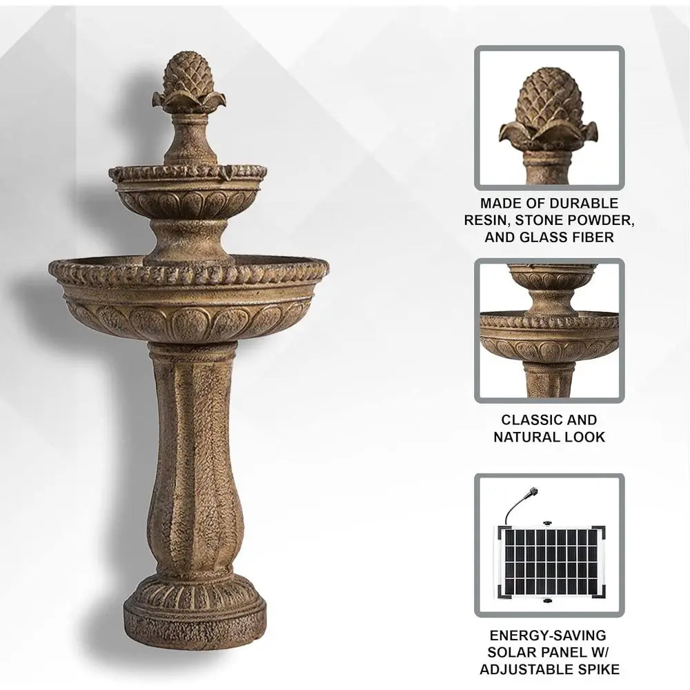 39" r Water ountain, 2-Tier Outdoor Sand Stone Resin with r Panel & Pump or Home Garden Yard Decor