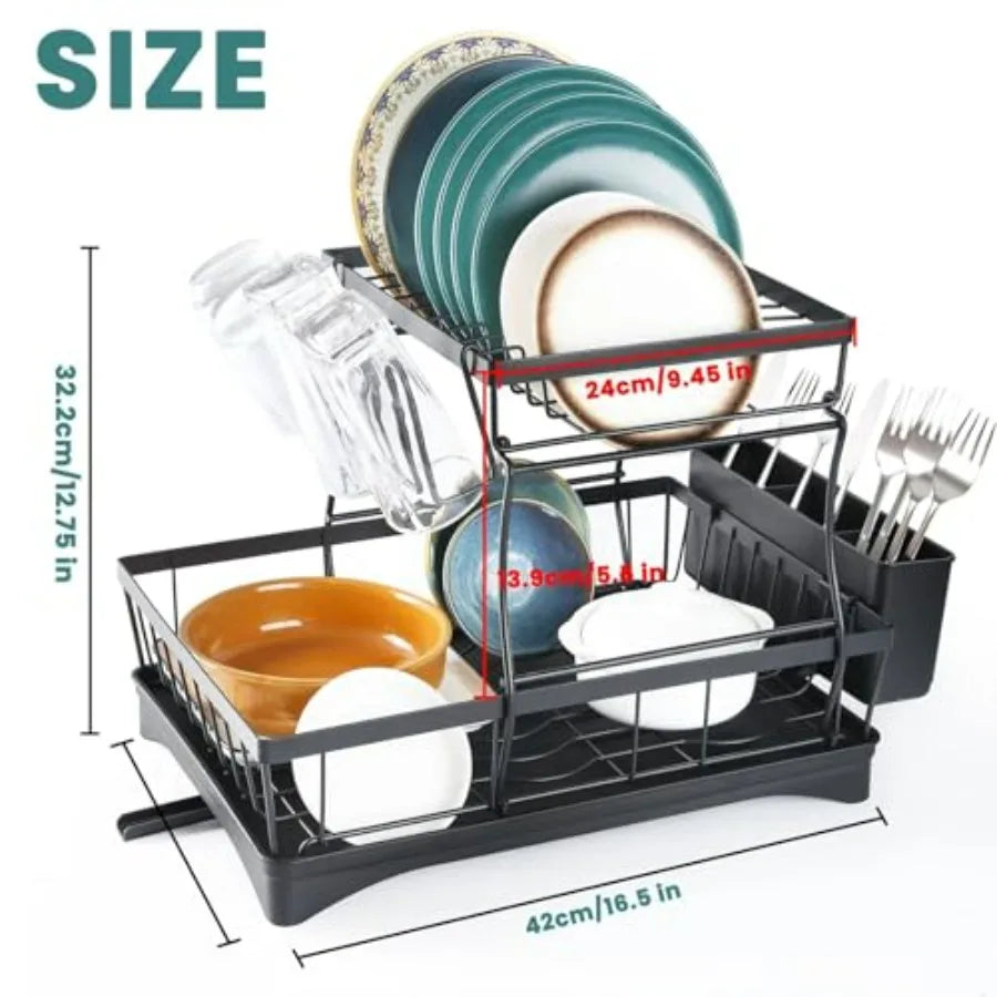 Large 2-Tier Dish Drying Rack for Kitchen Countertops Removable Large-Ccity Stainless Steel Dish Draining Rack with Rust-Resist