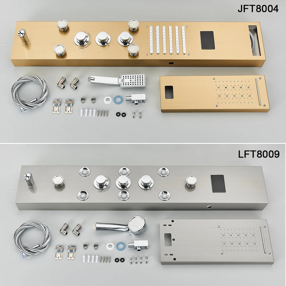 Newly Luxury Black/Brushed Bathroom Shower Faucet LED Shower Panel Column Bathtub Mixer Tap With Hand Shower Temperature Screen