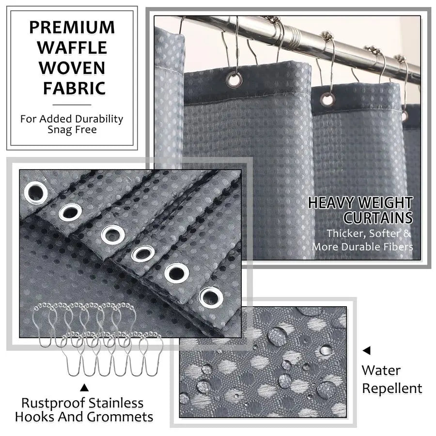 Grey Bathroom Sets with Shower Curtain and Rugs, Resin Bathroom Accessories Sets Complete with Soap Dispenser, Toothbrush Holde