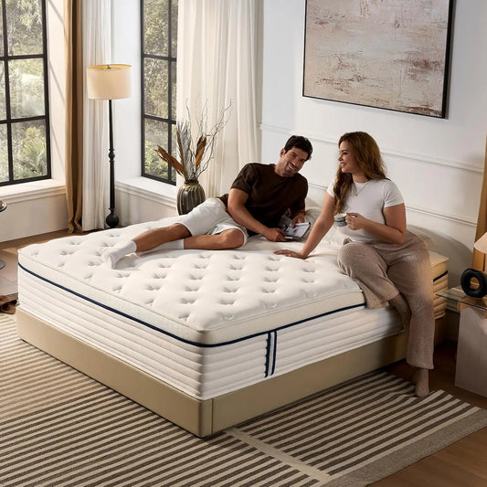 Queen Mattress 12 Inch, Medium Plush Hybrid Queen Size Mattress with Memory Foam & Individually Wrapped Pocket, Customized
