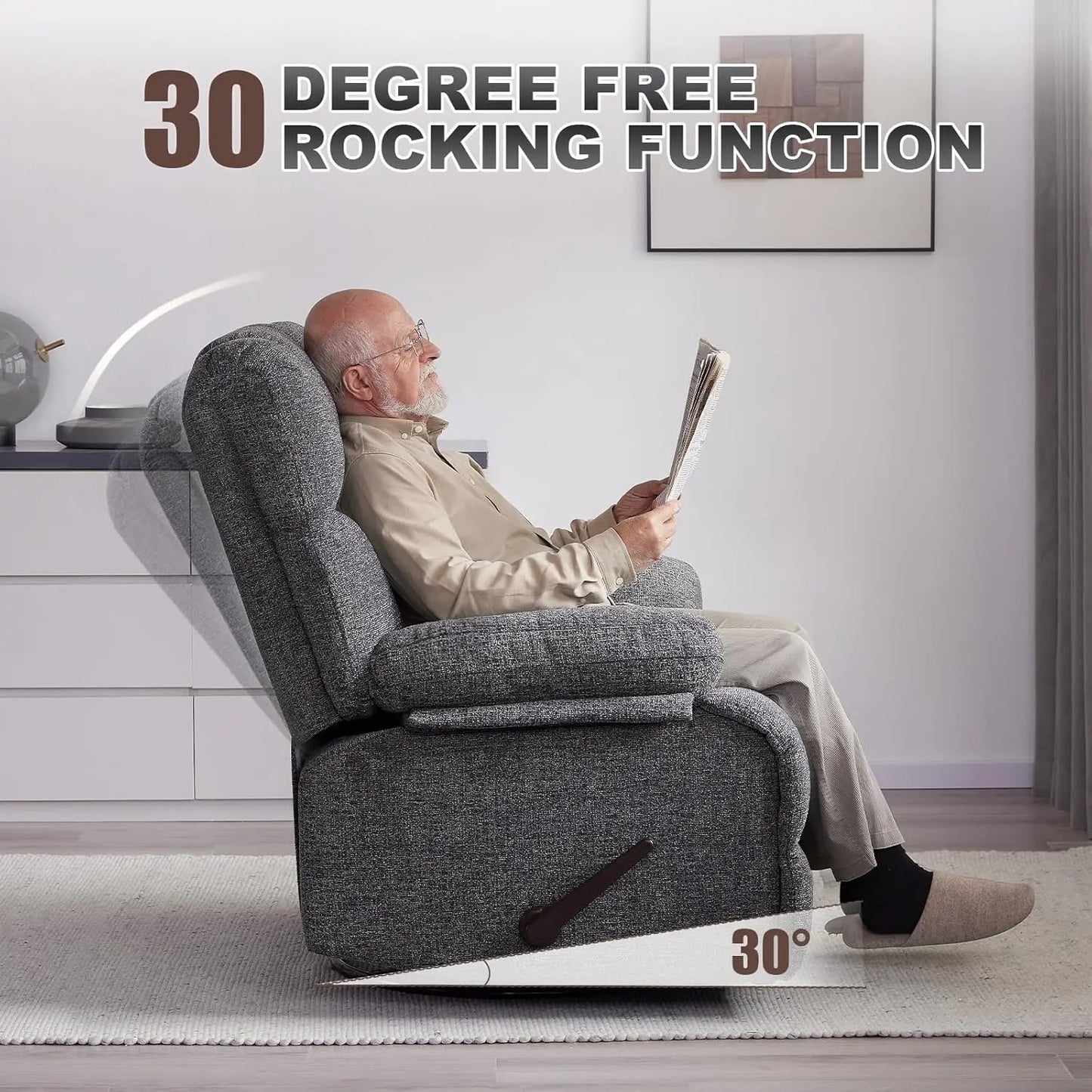 Oversized Swivel Rocker Recliner Chair Manual 350lb Wide Soft Upholstery Living Room Custom