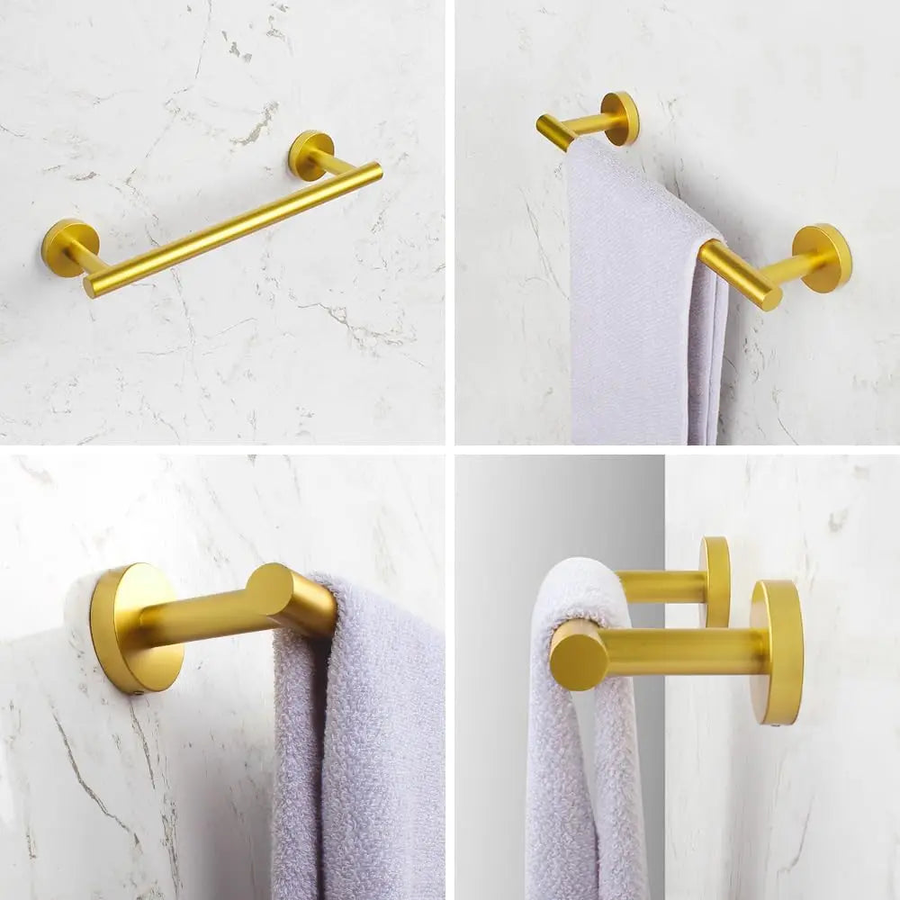 5-Piece Gold Bathroom Hardware Set - Wall Mounted Towel Bars, Toilet Paper Holder & Hooks