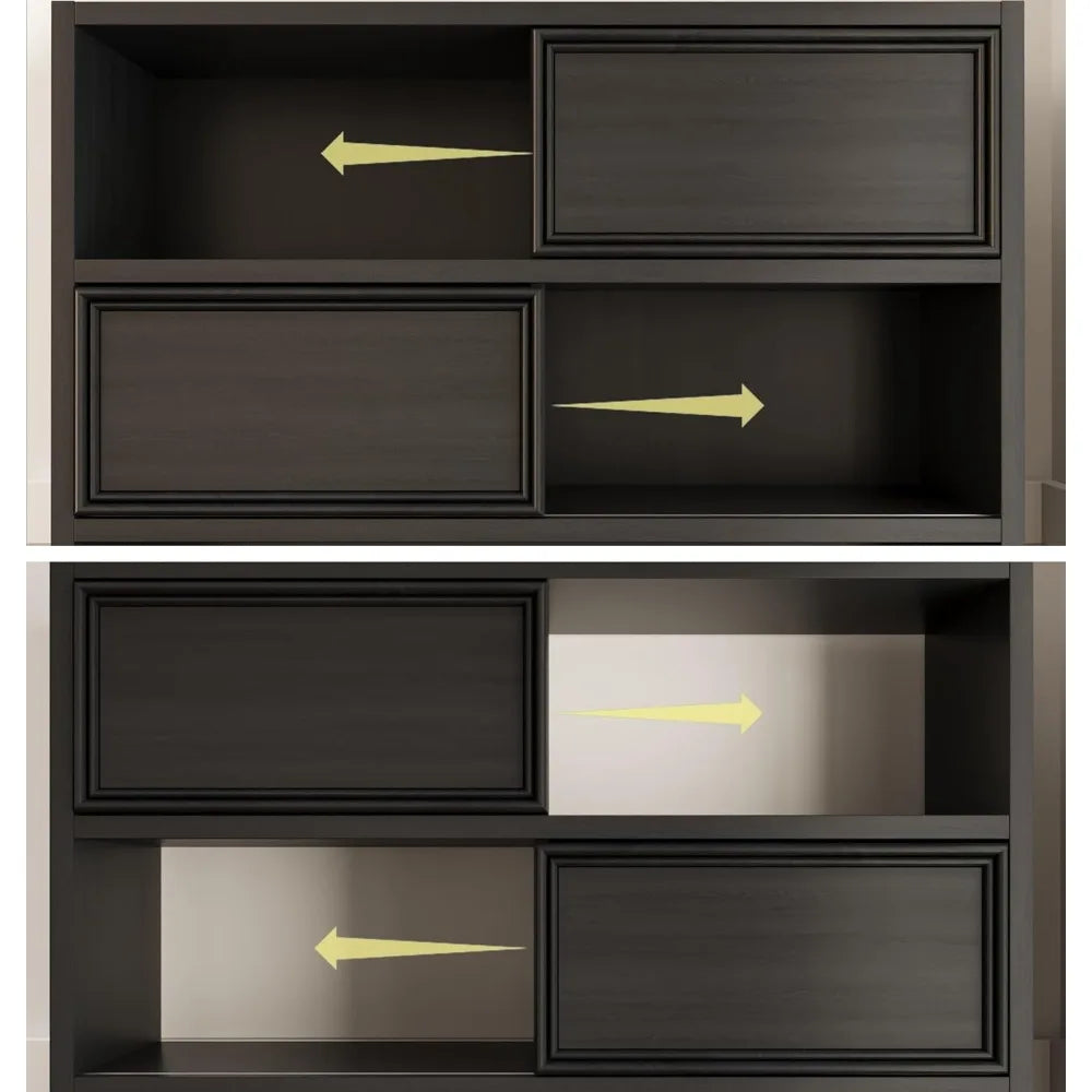 71" Tall Kitchen Pantry Cabinet with Microwave Shelf Built-in Charging Station, Black Sliding Door Cabinet, Customized