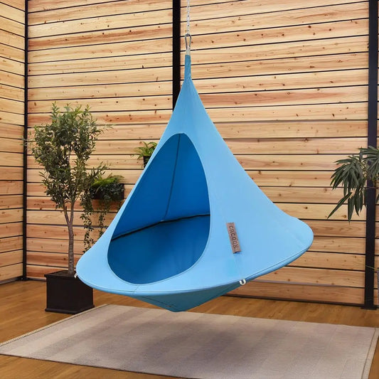 Cacoon Hanging Chair Cozy Indoor Outdoor Hammock with Polyester Canvas, 440 lb Capacity, Includes 18ft Rope amp Carabiner Turqu