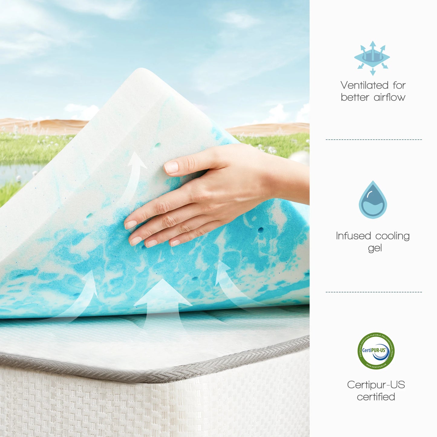 JHK 3 Inch Memory Foam Soft Mattress Topper CertiPUR US Certified Thick Gel Cooling Mattress Soft and Breathable Bed Topper