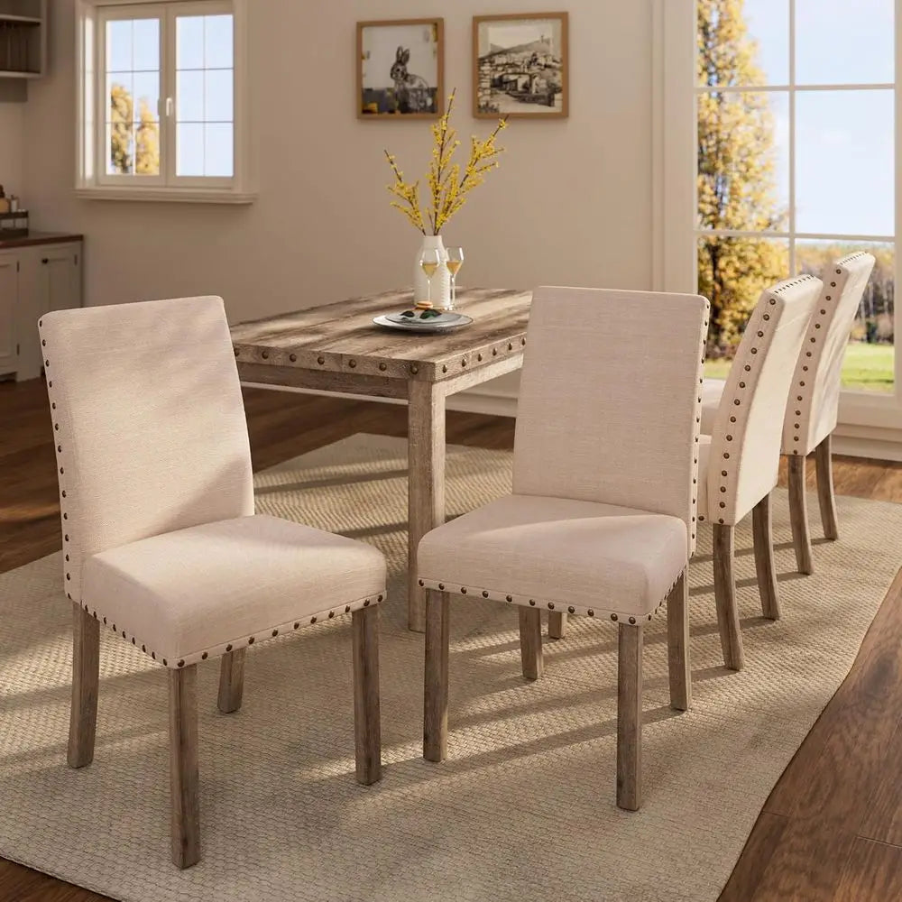 6-Piece Wooden Dining Set with Upholstered Bench and 4 Chairs, Elegant Kitchen Table with Nailhead Trim Accents