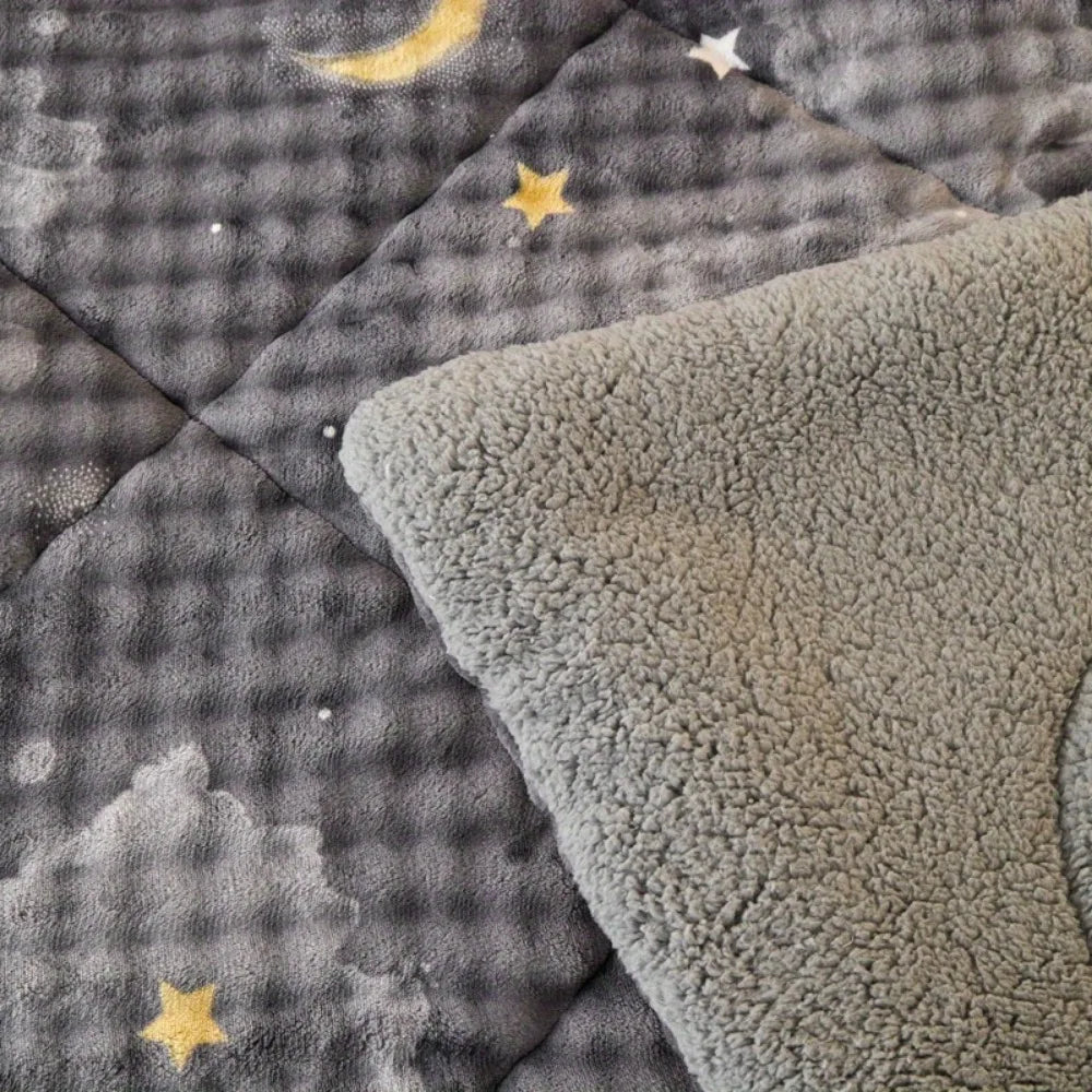 3-pc quilt set: all-season plush faux rabbit fur, Bohemian style. Perfect for bedroom/guest room & holiday gifts.