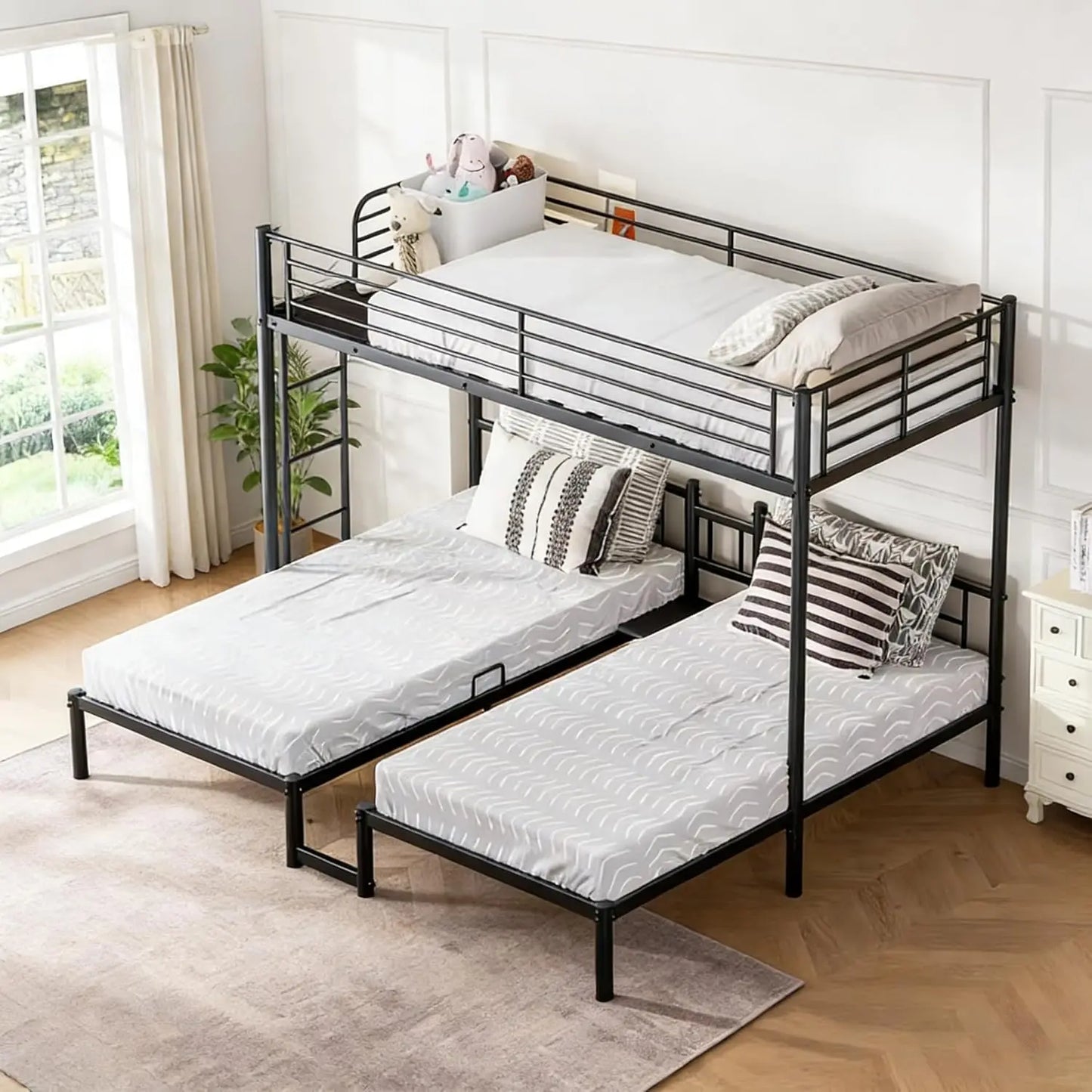 Bunk Beds Twin Over Full Size with Ladder and Guardrail, Heavy Duty Bunk Bed with Metal Slats Support, No Box, Customized