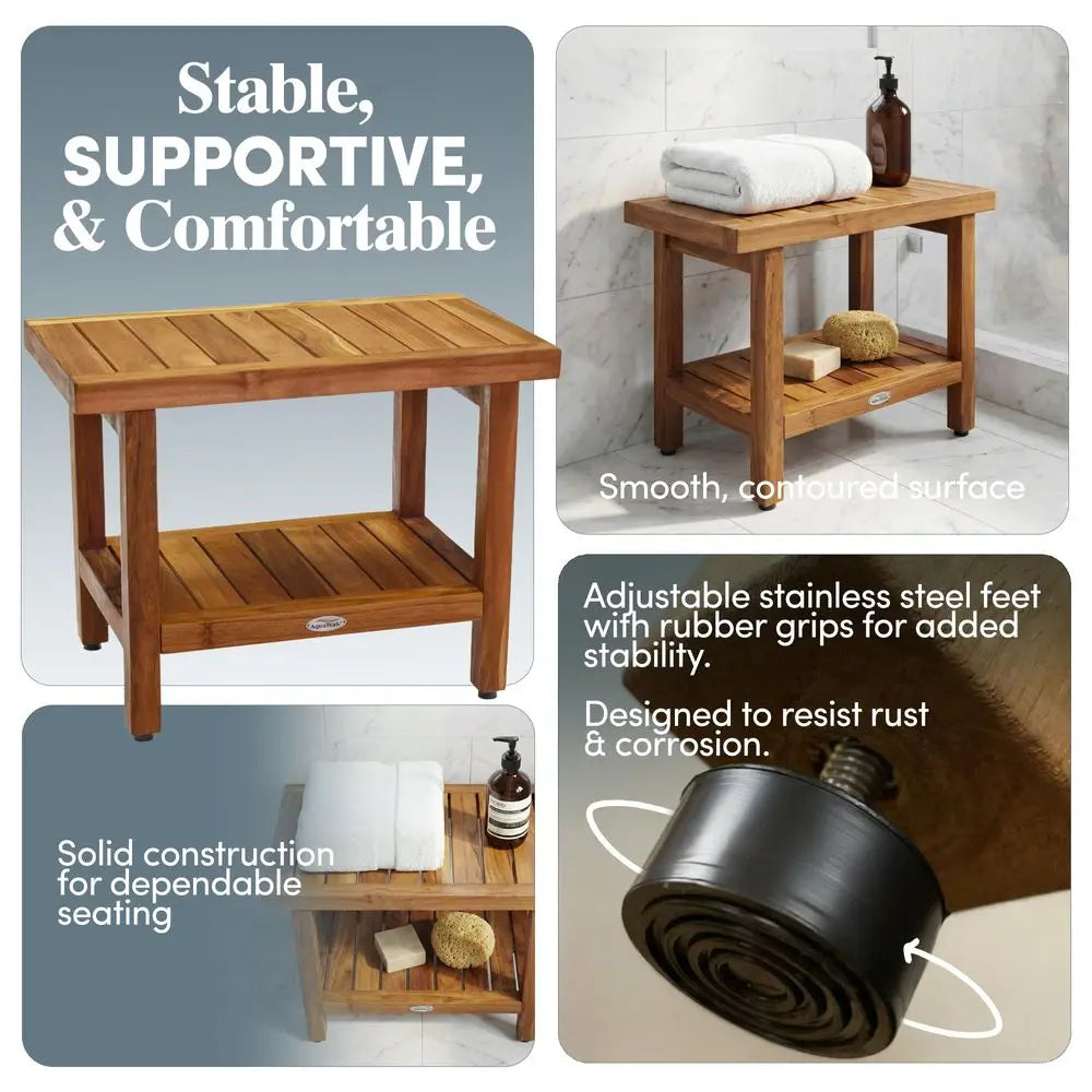 The Original 24 Spa Teak Shower Bench Shower Stool with Storage Shelf for Bathroom Durable Water Resistant Shower Chair Shaving