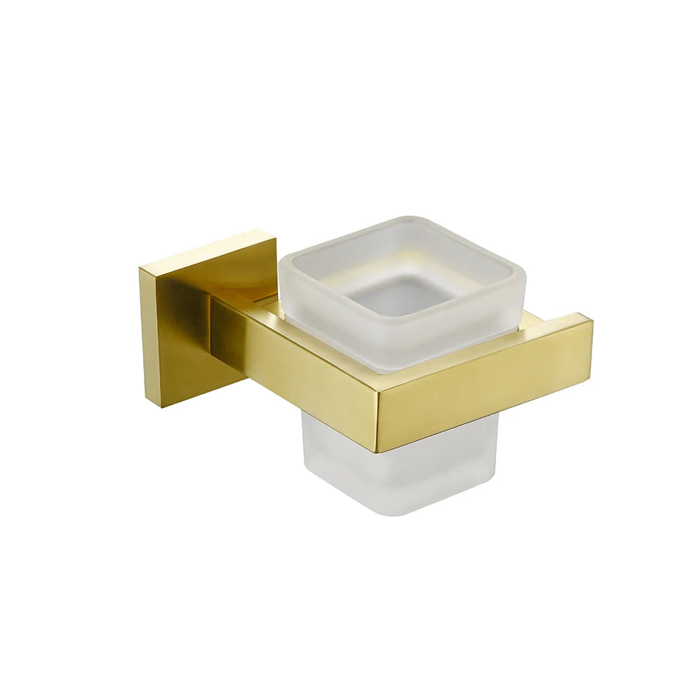Brushed GoldBathroom Hardware Set Kit Accessories Wall Shelf Towel Bar Rack Rail Robe Hanger Toilet Brush Roll Paper Holder Dish
