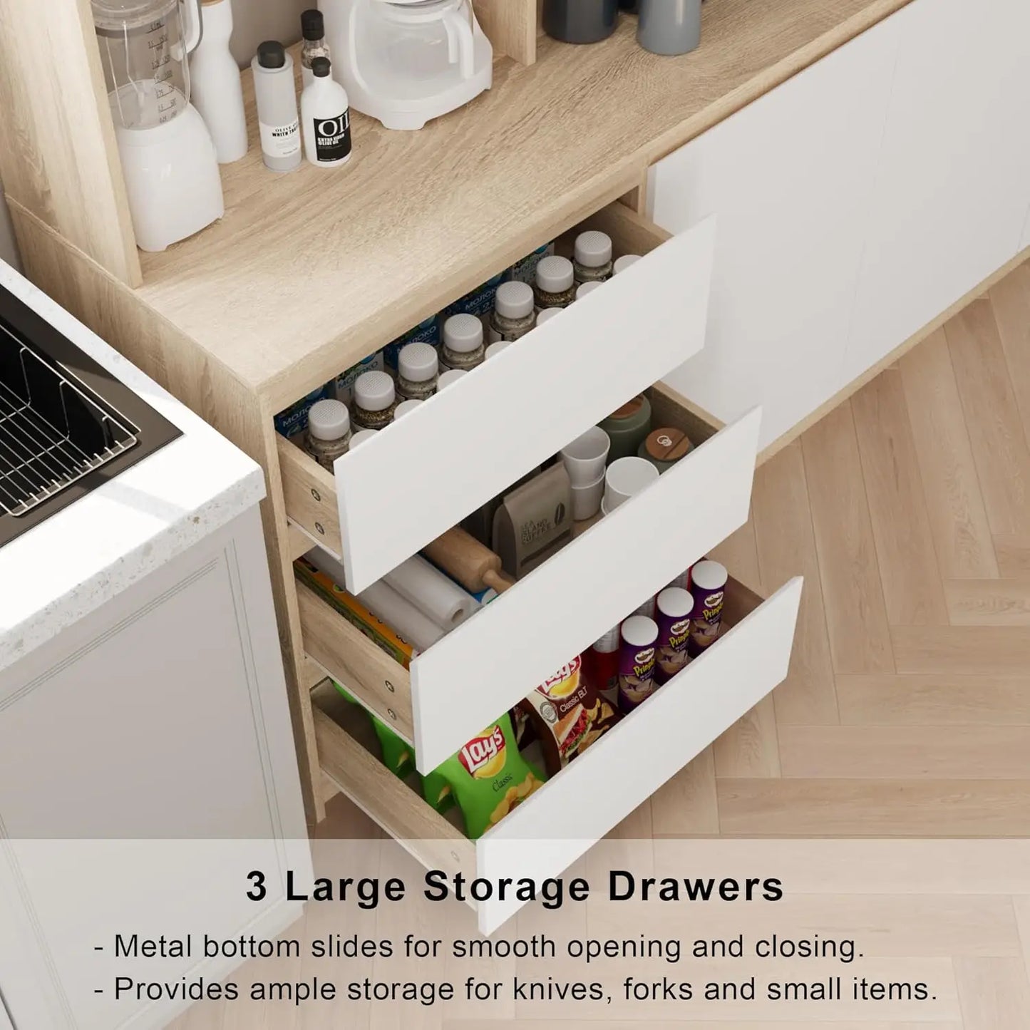 Extra Large Kitchen Pantry with Microwave Shelf, Kitchen Hutch Storage Cabinet with Countertop, Freestanding, Customized