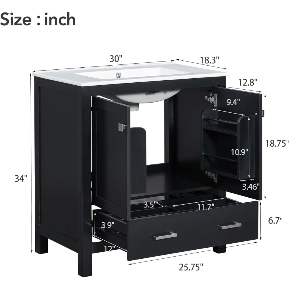 60" Bathroom Vanity with Double Sink, Solid Wood Bathroom Cabinet with 2 Drawers, Storage Racks & 2 Cabinets, Separate Two 30 In