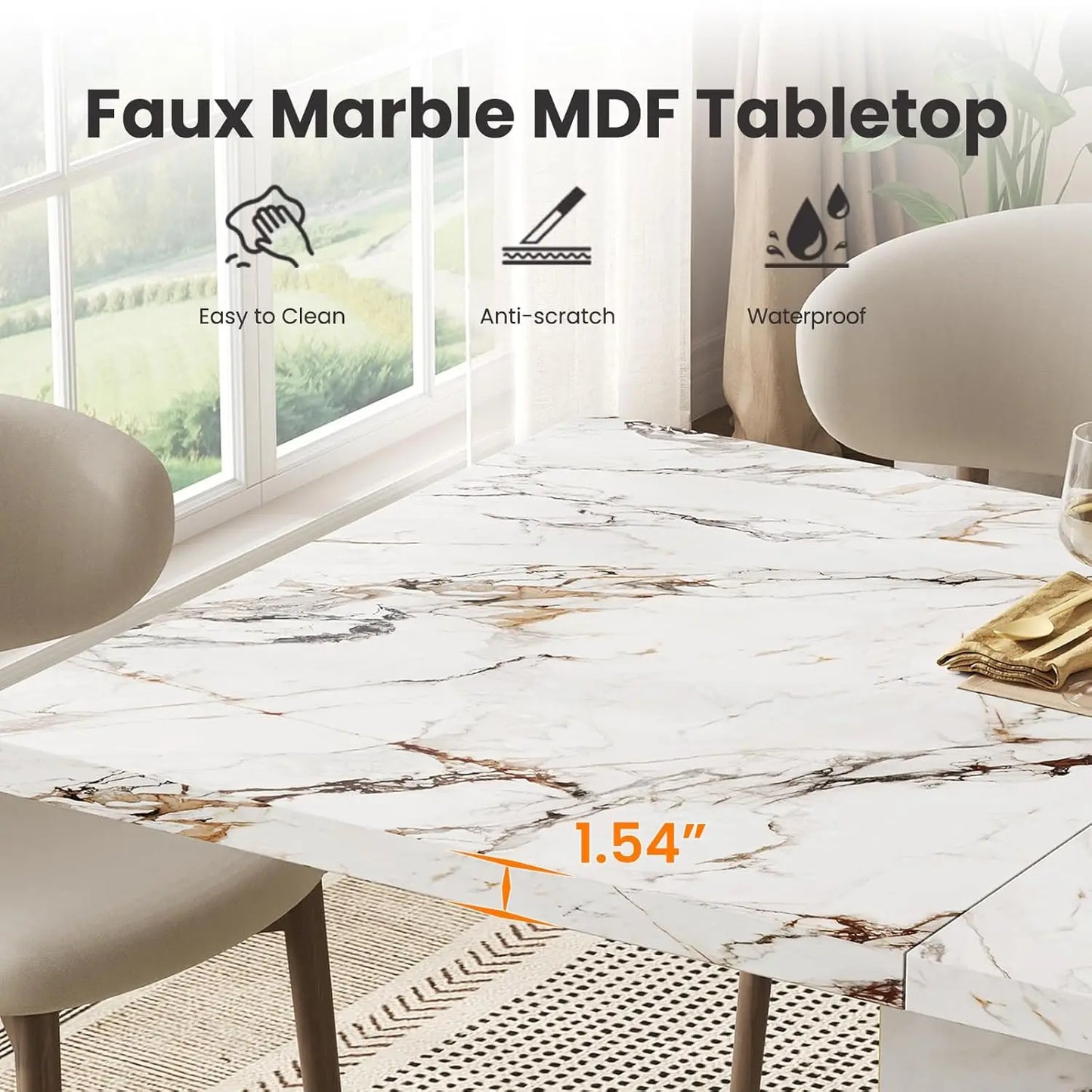71" Faux Marble Dinner Table，Rectangle Modern White Dining Table for 6-8 People，Large Kitchen Furniture Table, Customized