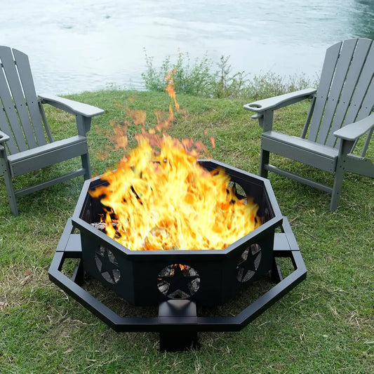 45 inch Large Fire Pit, Outdoor Fire Pit with Heavy Duty Construction, Wood Burning Fire Pits for Outside Octagonal, Customized