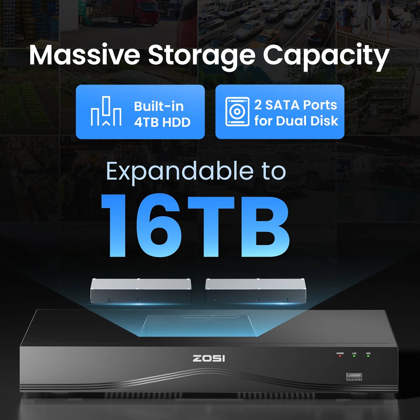 ZOSI 16CH 4K CCTV Cameras System 8MP Outdoor Indoor PoE Security Cameras 16Port 32-Channel NVR 4TB HDD Home Video Surveillance