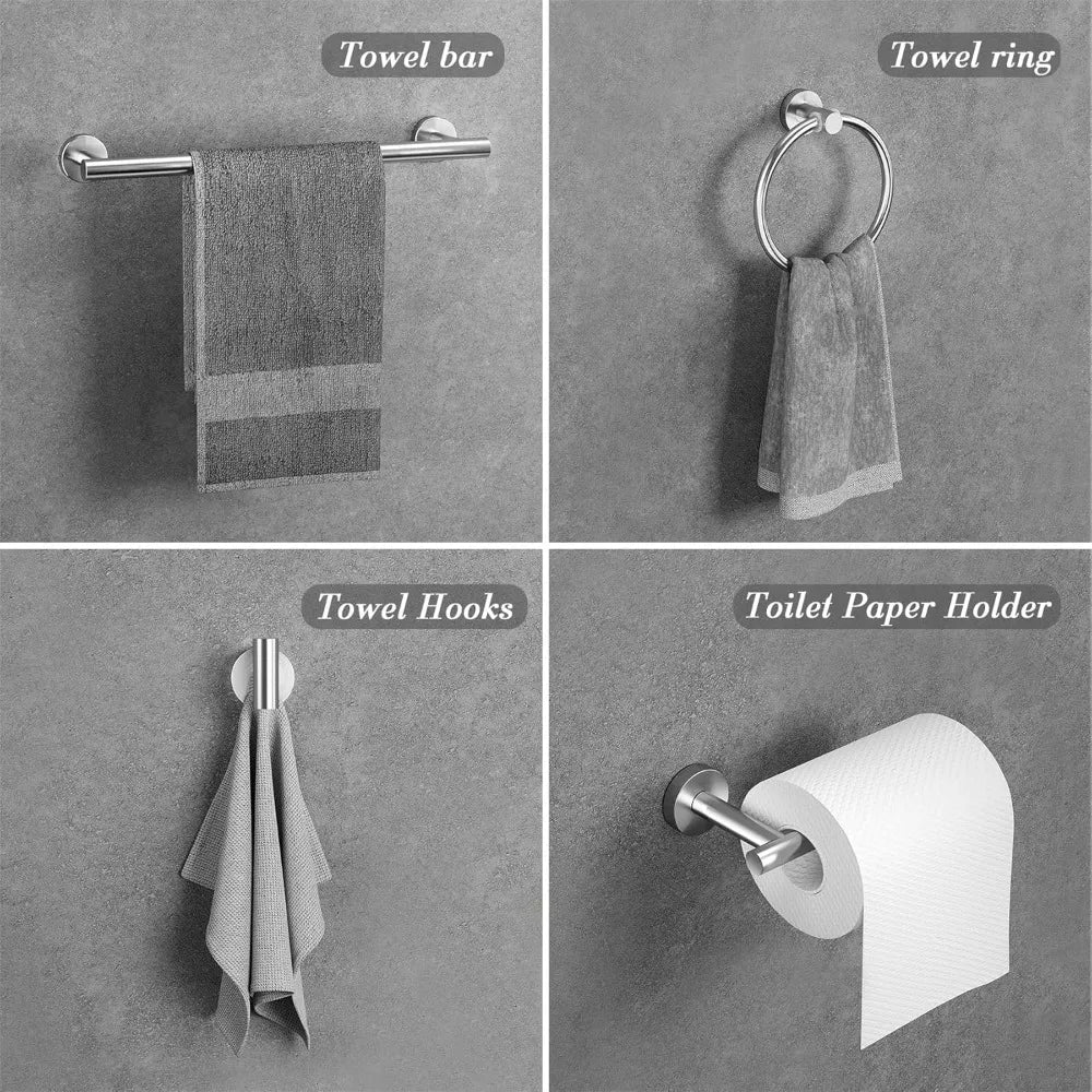 10-Piece Brushed Nickel Bathroom Hardware Set: Stainless Steel Towel Racks, Hooks & Holders