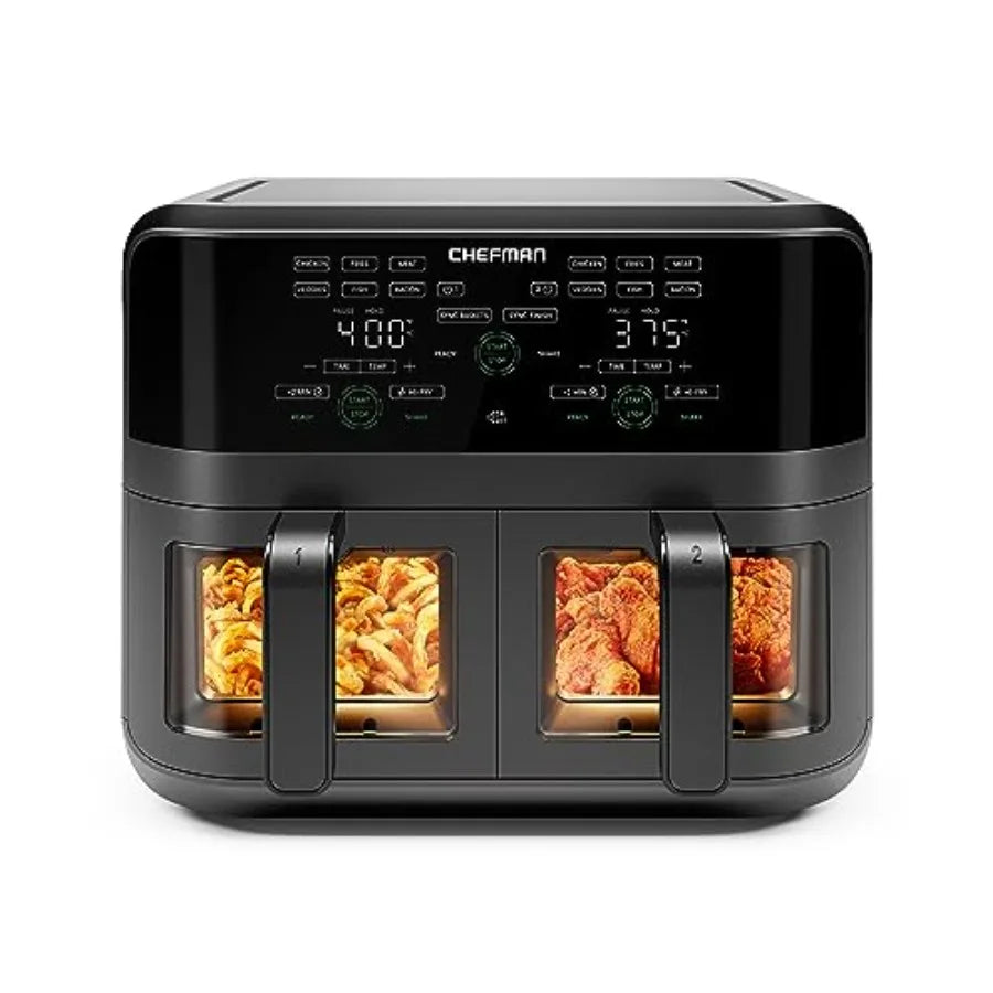 2X 4.5QT Baskets Air Fryer with Non-Stick Coating in Black for Healthy Cooking with Rapid Heating and Easy Cleanup
