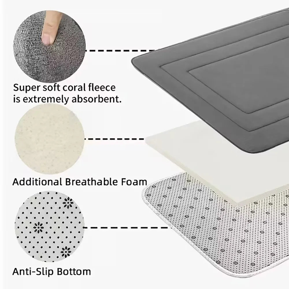3Pcs Bathroom Rugs Non Slip Bath Mats for Floor Tub Shower Soft Absorbent Waterproof Machine Washable Modern Design Home Decor
