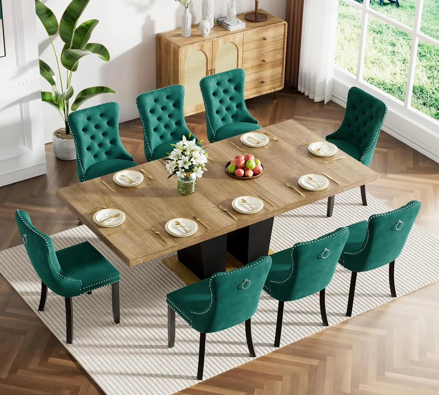9 Piece Extendable Dining Table Set for 8 with Chairs, 63"-78.7" 8 Person Dining Room Table Sets for 4-10 People,, Customized