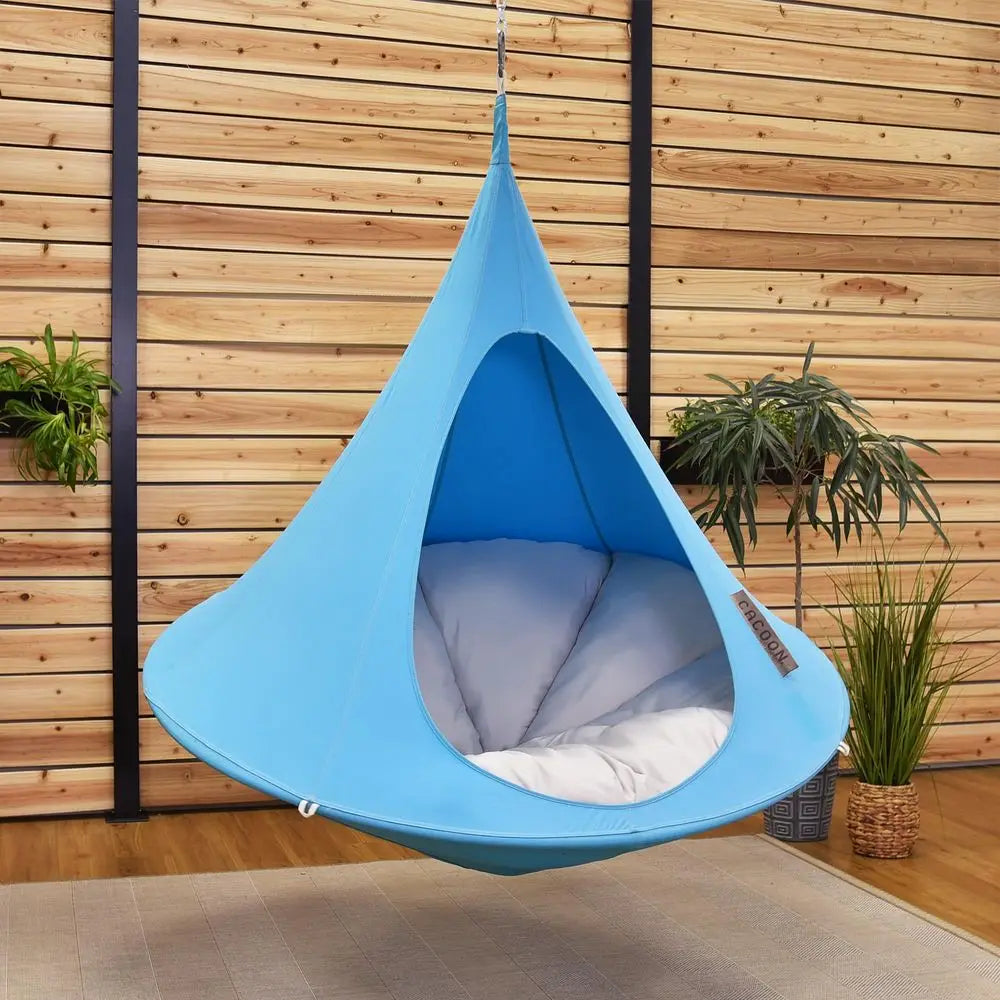 Cacoon Hanging Chair Cozy Indoor Outdoor Hammock with Polyester Canvas, 440 lb Capacity, Includes 18ft Rope amp Carabiner Turqu