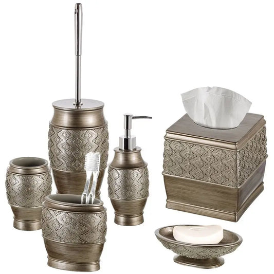 Dublin Silver Bathroom Accessories Set Complete Brushed Silver 6 Piece Bathroom Set Toilet Brush and Holder, Tissue Cover, Toot