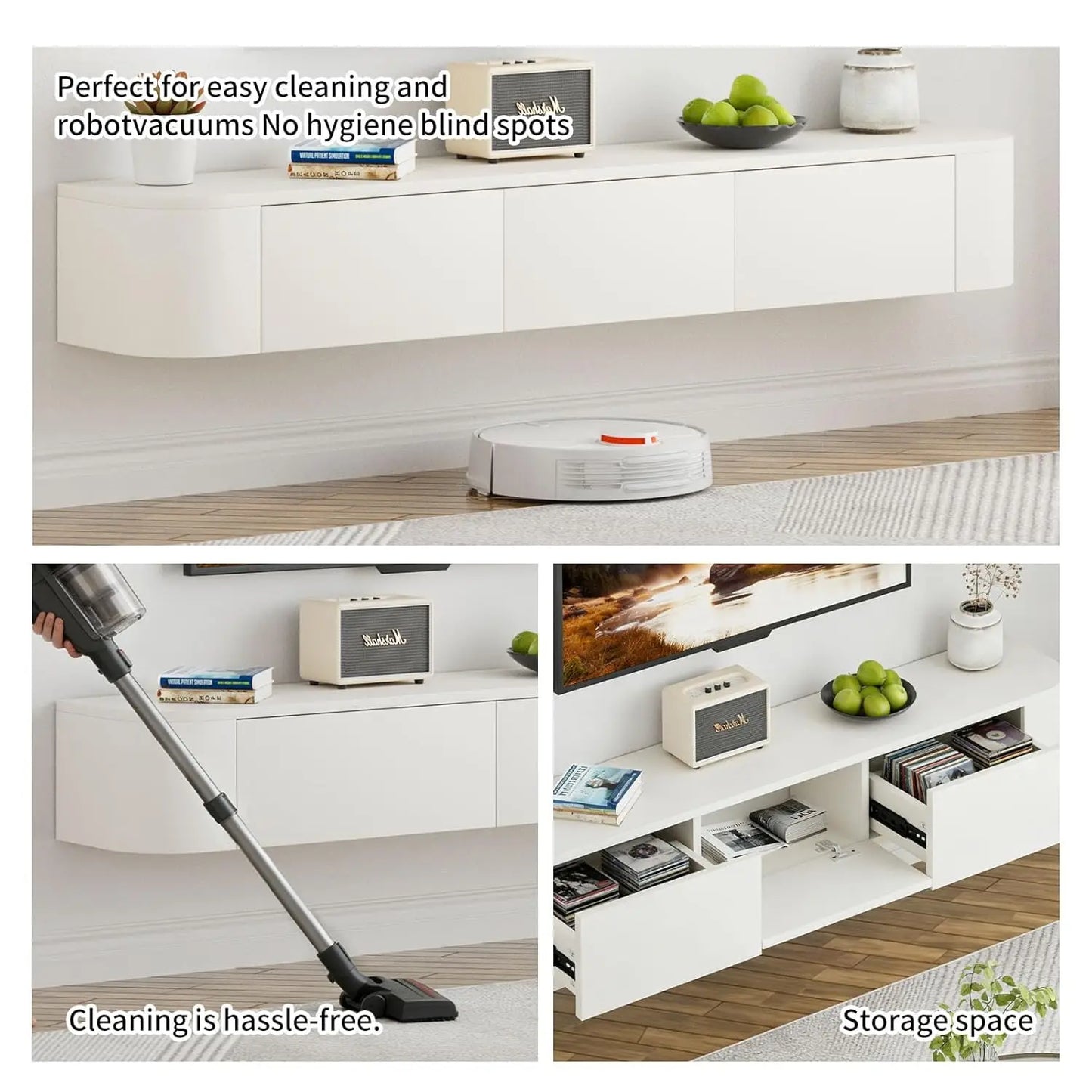 Floating Wall Mounted TV Stand Media Console Storage Cabinet Shelf Living Room Bedroom 70.9IN White,Customized