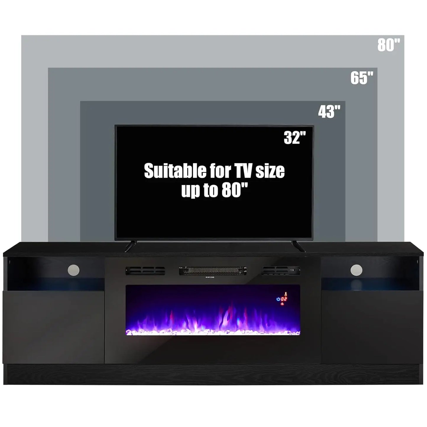 70" Fireplace TV Stand LED Light Wood Texture Storage Cabinet Up to 80", Customized