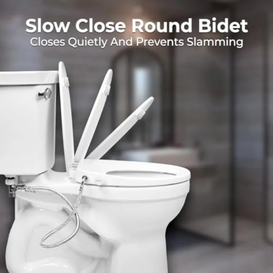 Right Side Bidet Toilet Seat Round with Adjustable Self-Cleaning Nozzles T Adapter Bottle - Non-Electric Bidet Seat in White fo