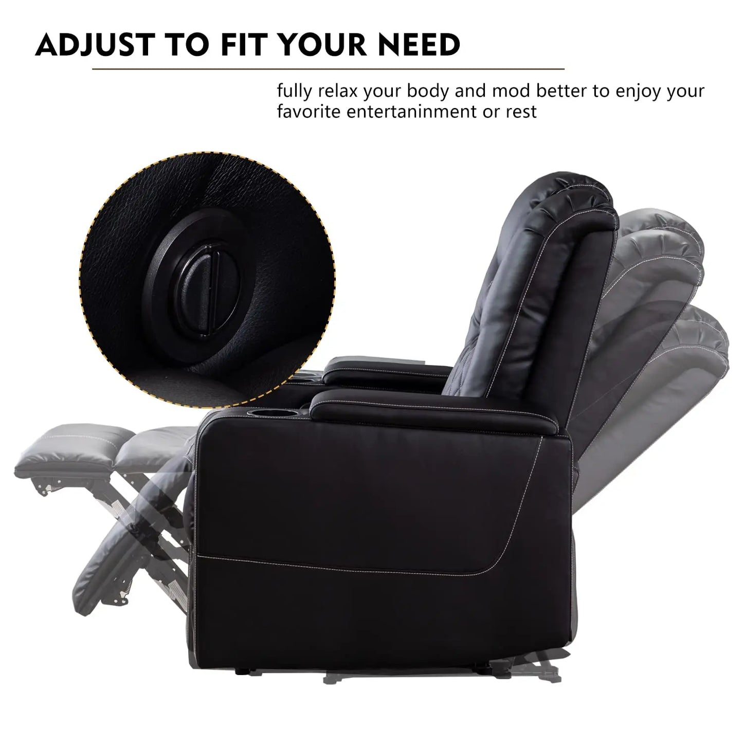 Power Recliner Chair USB Ports Cup Holders Leather Home Theater Hidden Arm Storage Black Customized
