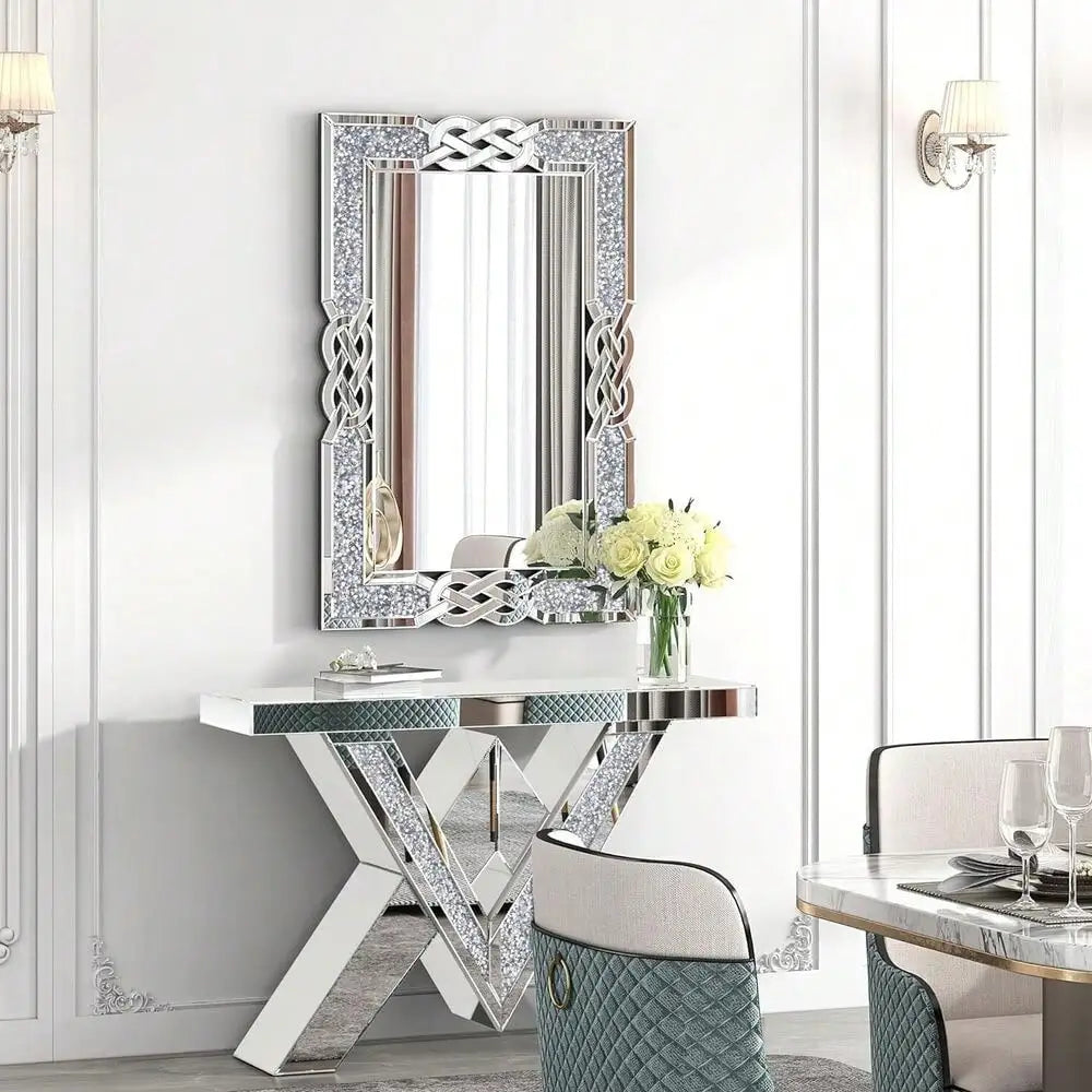Sparkling Crystal Crush Diamond Accent Mirror for Wall Decorative Silver Mirrors