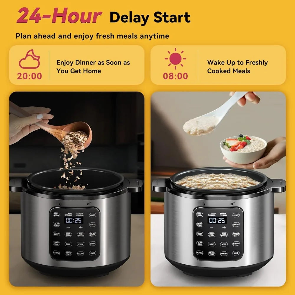 Electric Pressure Cooker 6 Quart Silver, Non-stick Pot, 9-in-1 Instant Pot, 12 Preset Functions with Touchscreen