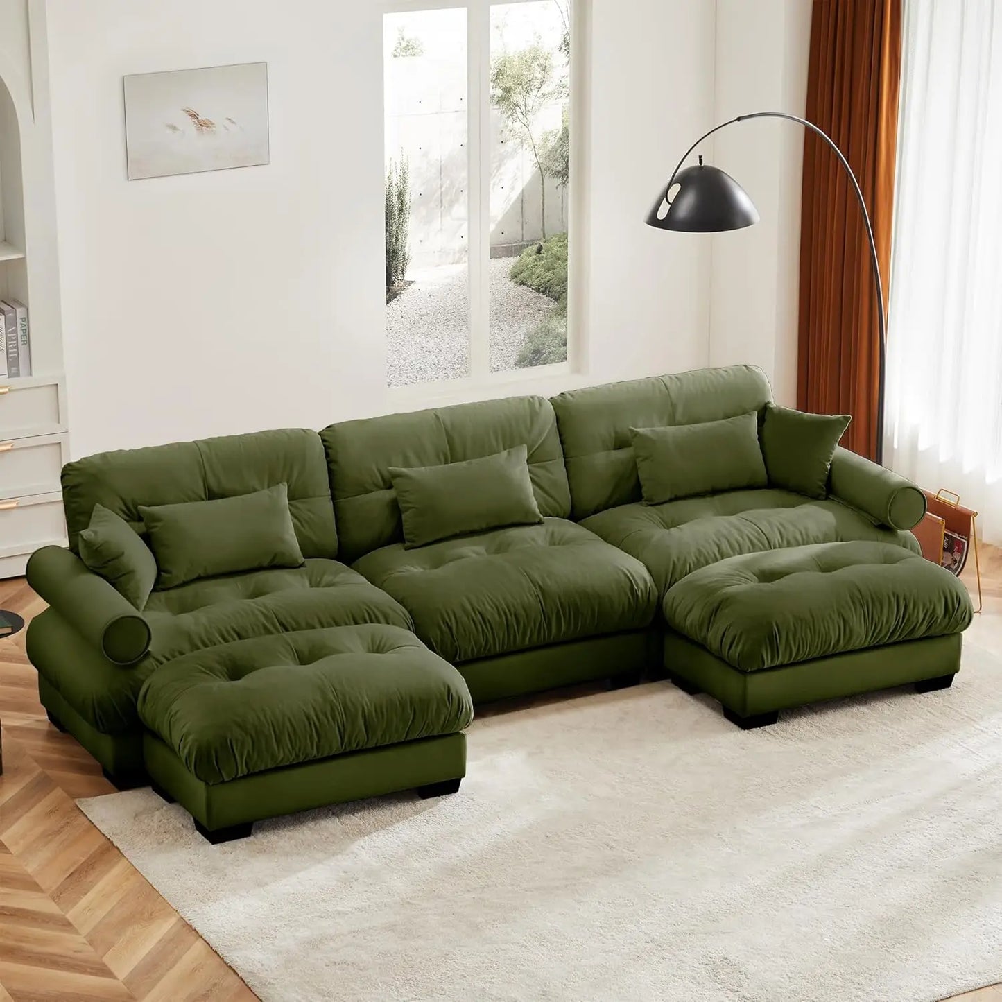 130" U Shaped Modular Sectional Sofa with Ottoman Deep Seat Velvet Oversized Living Room Furniture, Customized