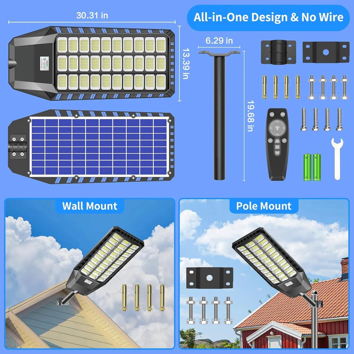 9000W Solar Street Lights Outdoor, Dusk to Dawn LED Security Flood Light with Motion Sensor and Remote Control