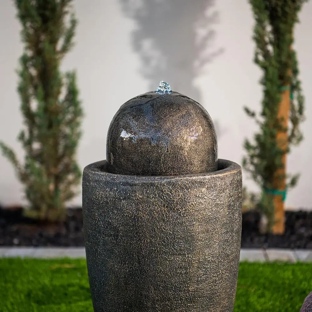 26" ern Sphere Water ountain with LED Light – Indoor Outdoor Stone Texture loor ountain, Zen Bubbling Ball Water eature or Garde