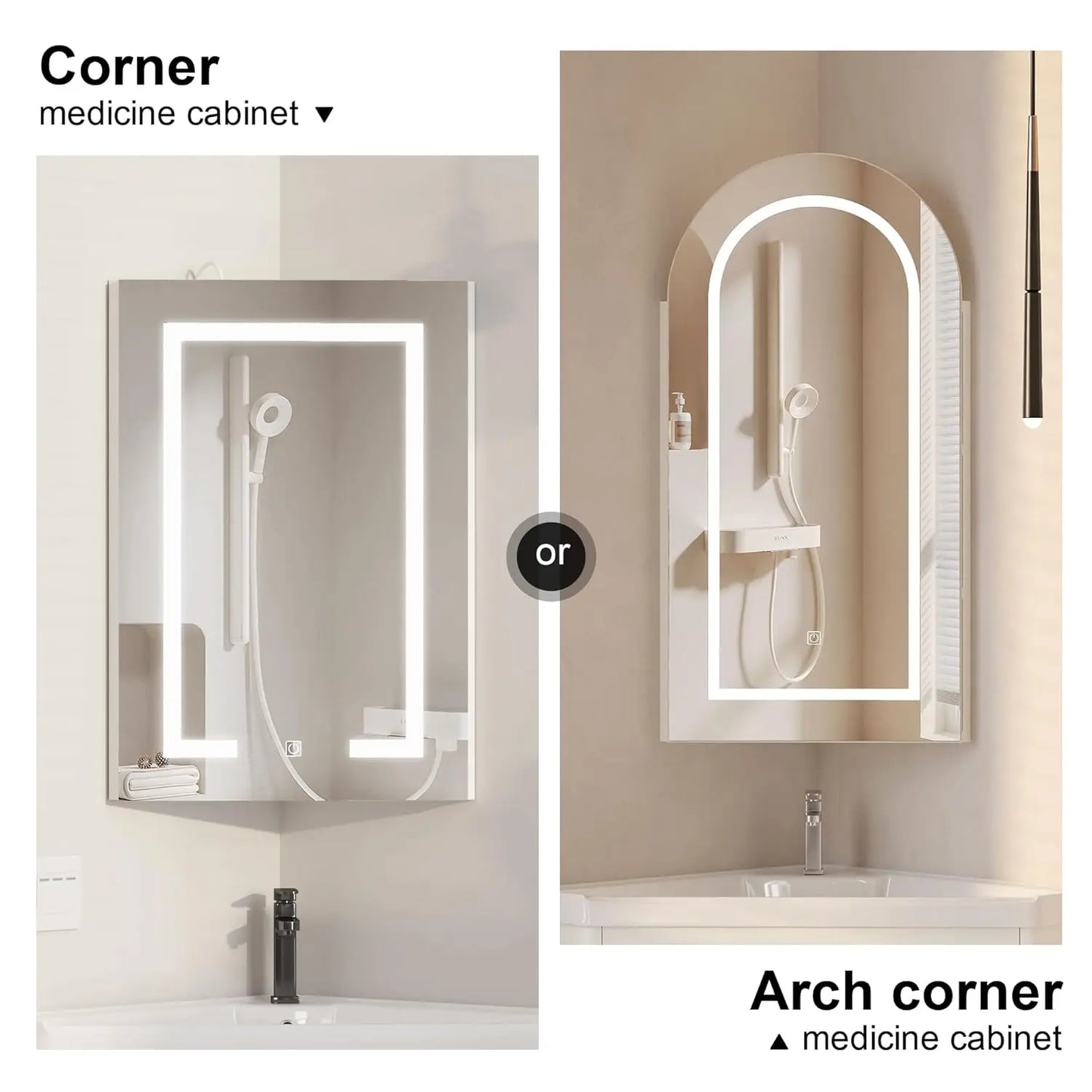 16x31 Inch White Lighted Corner Medicine Cabinet with Mirror,Corner Bathroom Cabinet Surface Mounted for Bathroom, Customized