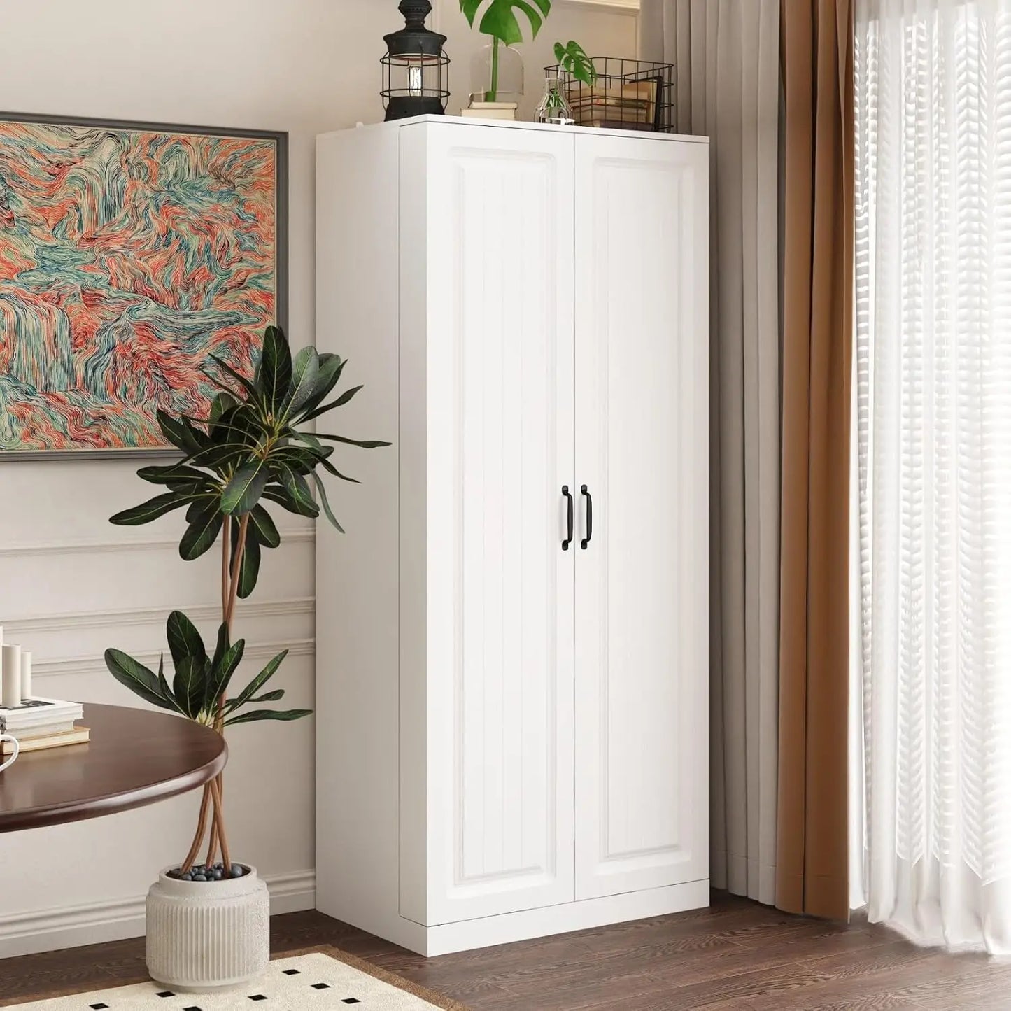 Kitchen Pantry Storage Cabinet with Doors and Shelves, Rotating Racks, Tall Pantry Cabinet Cupboard with Door, Customized