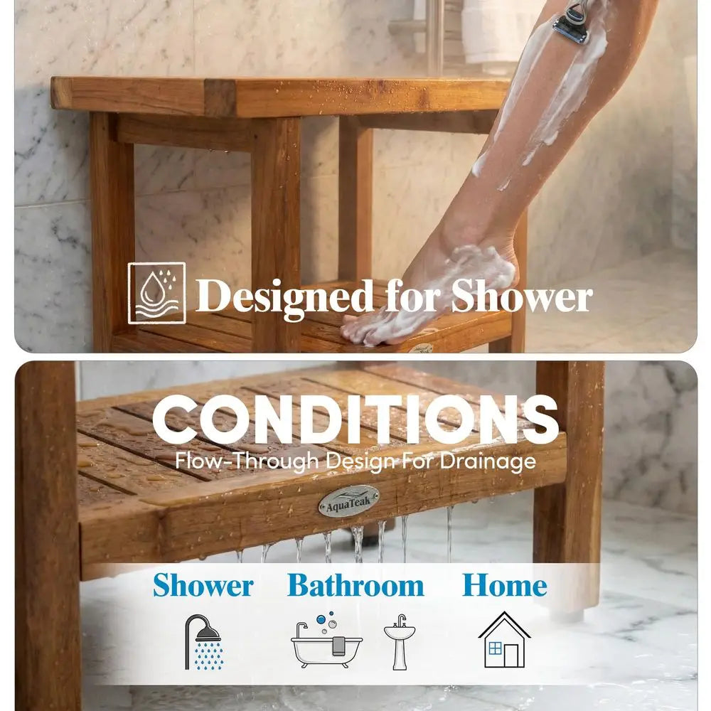 The Original 24 Spa Teak Shower Bench Shower Stool with Storage Shelf for Bathroom Durable Water Resistant Shower Chair Shaving