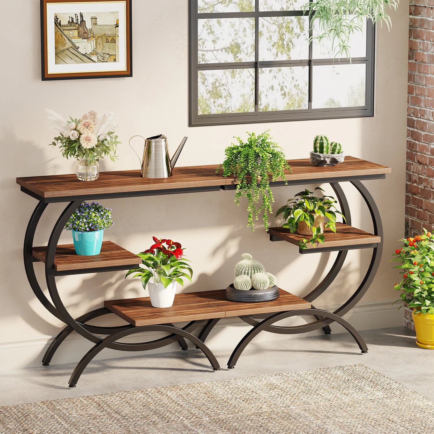 Tribesigns C-Shaped End Table, Industrial 3-Tier Small Table for Couch with Storage Shelves