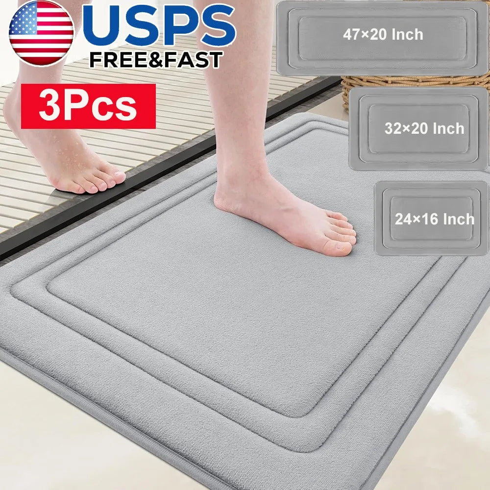 3Pcs Bathroom Rugs Non Slip Bath Mats for Floor Tub Shower Soft Absorbent Waterproof Machine Washable Modern Design Home Decor