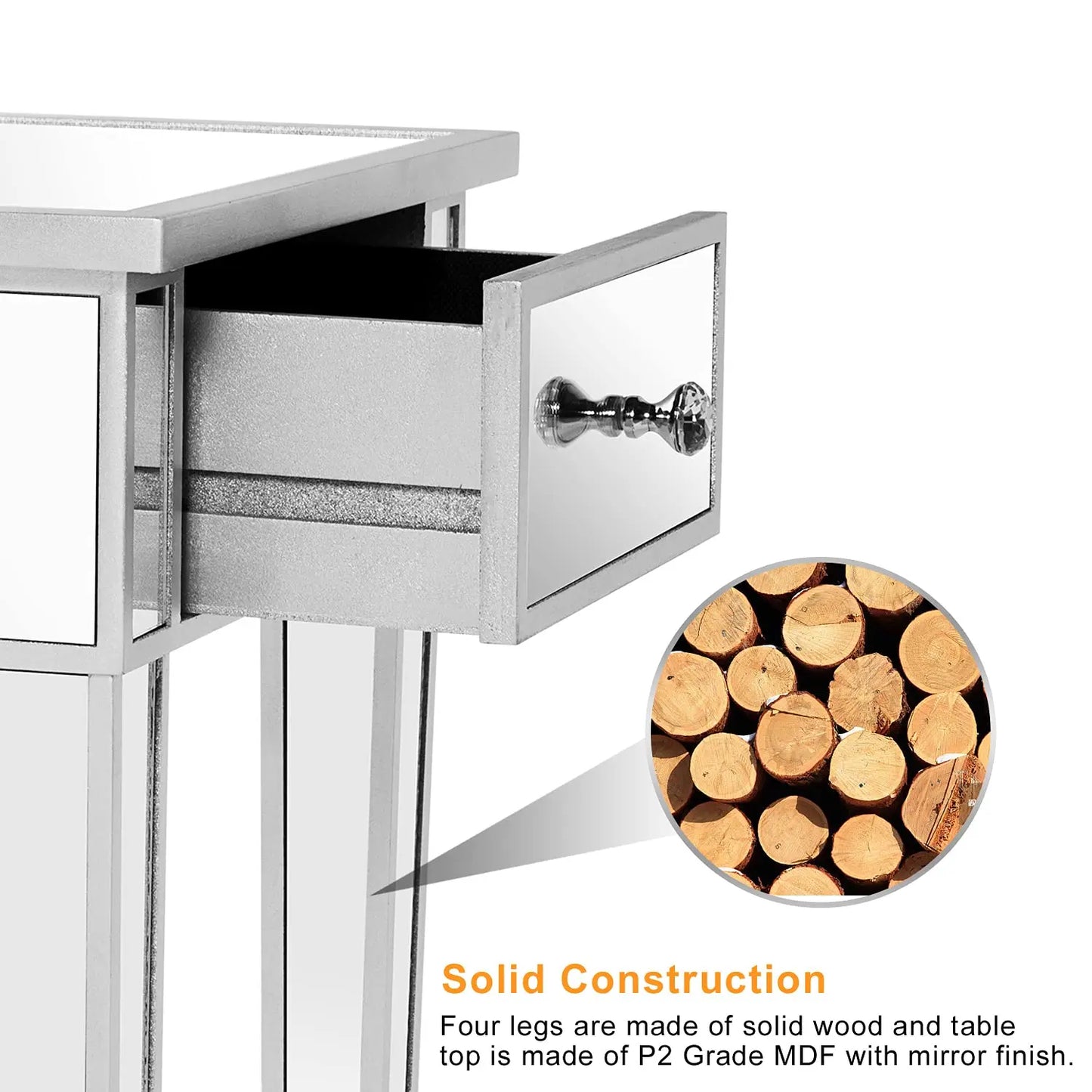 Mirrored End Table with Drawer Silver Modern End Table for Living Room 15.7x15.7x24 inch, Customized