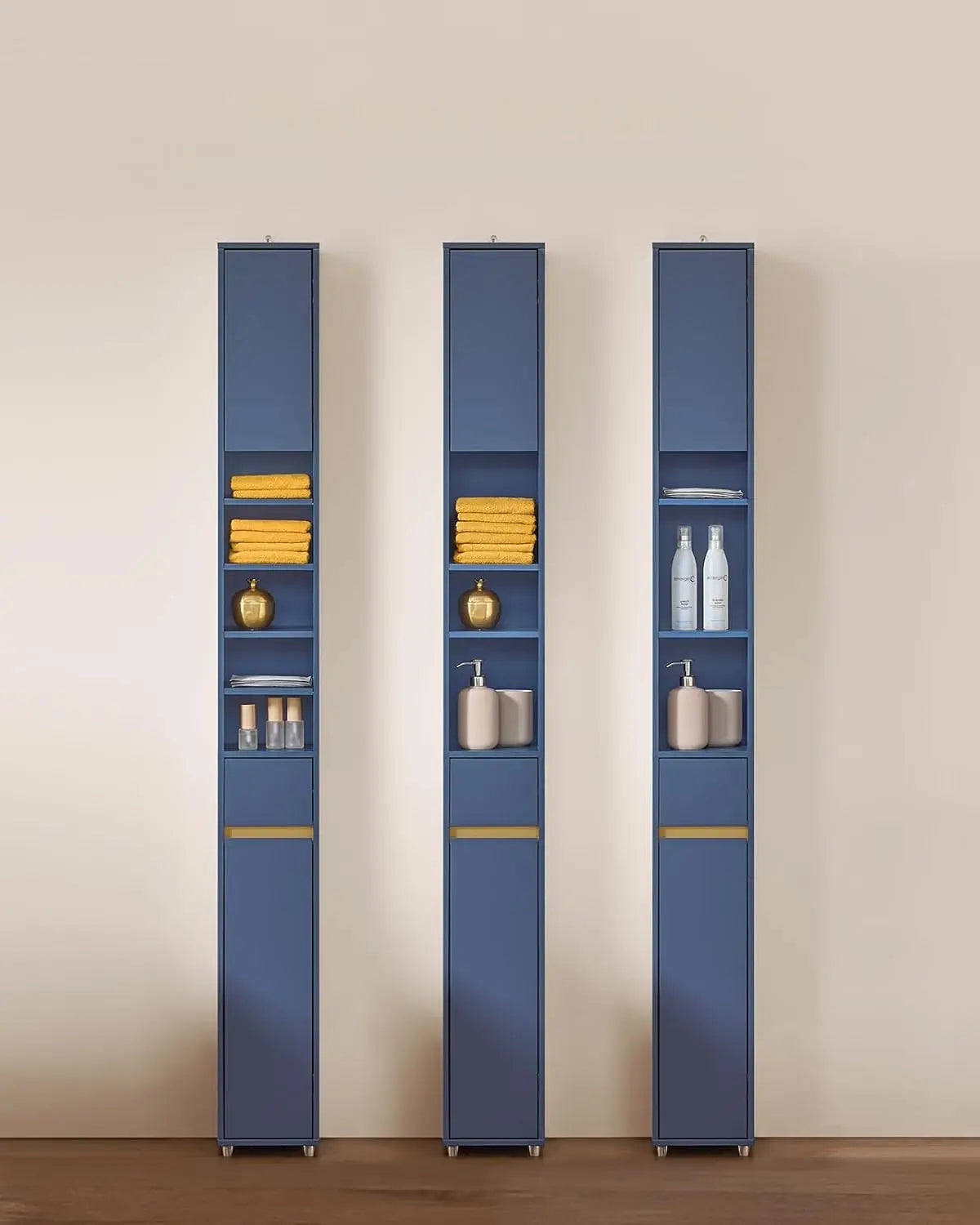 Narrow Bathroom Storage Cabinet Adjustable Shelves Anti-Tipping Tall Floor Cupboard Blue Customized