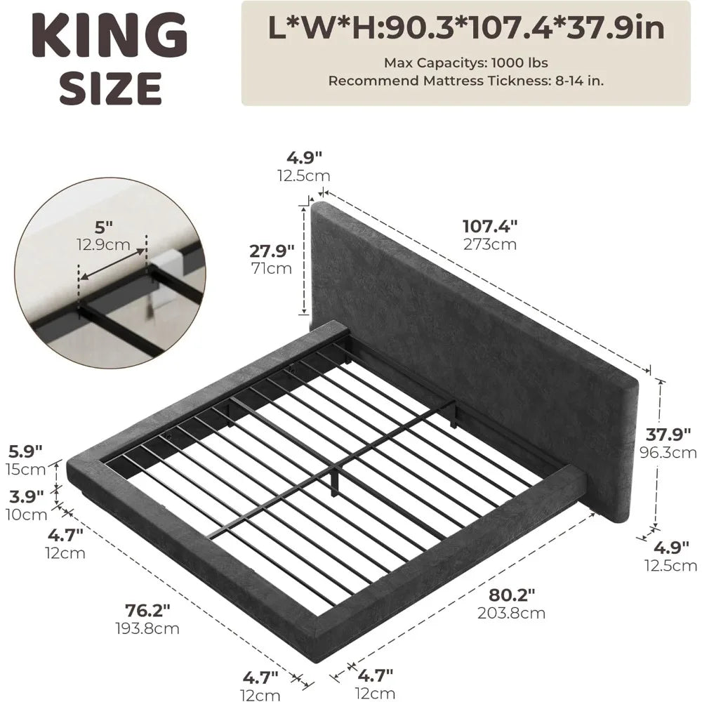 Cloud King Bed Frame with Extra Wide Upholstered Headboard, 5 Inch Foam Fully Cushioned Platform, Easy Assembly-Customized