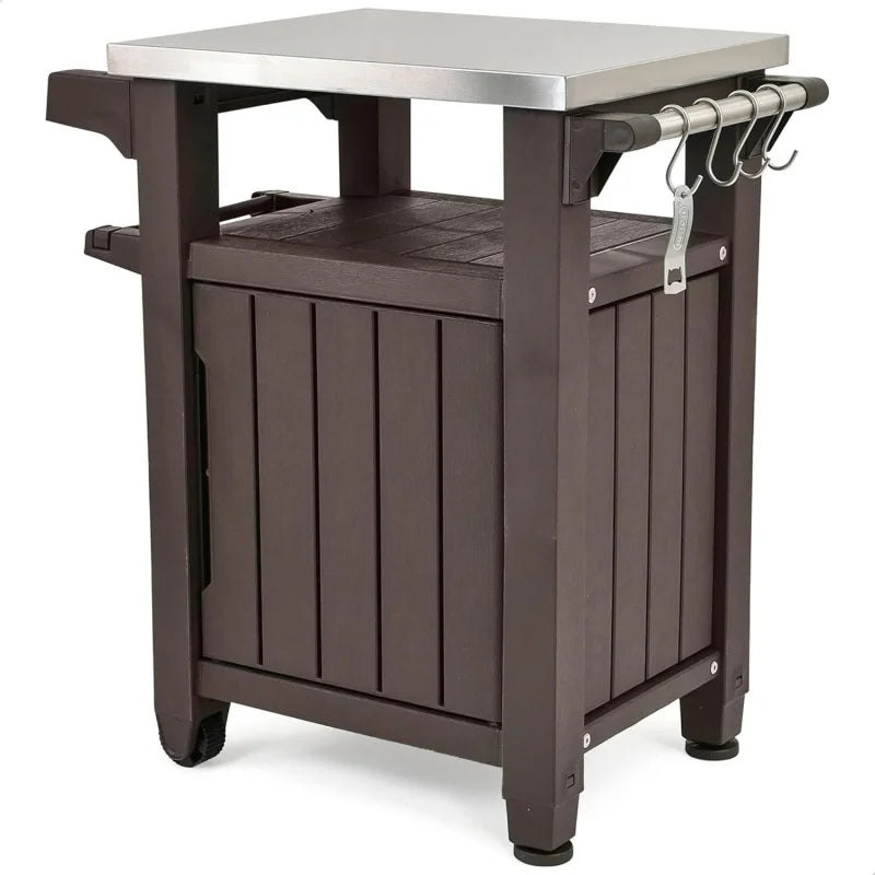 Unity Outdoor Grill Prep Table & Serving Cart, Stainless Steel Top, 40 Gallon Portable Bar Table & Storage Cart, Cooking Accesso