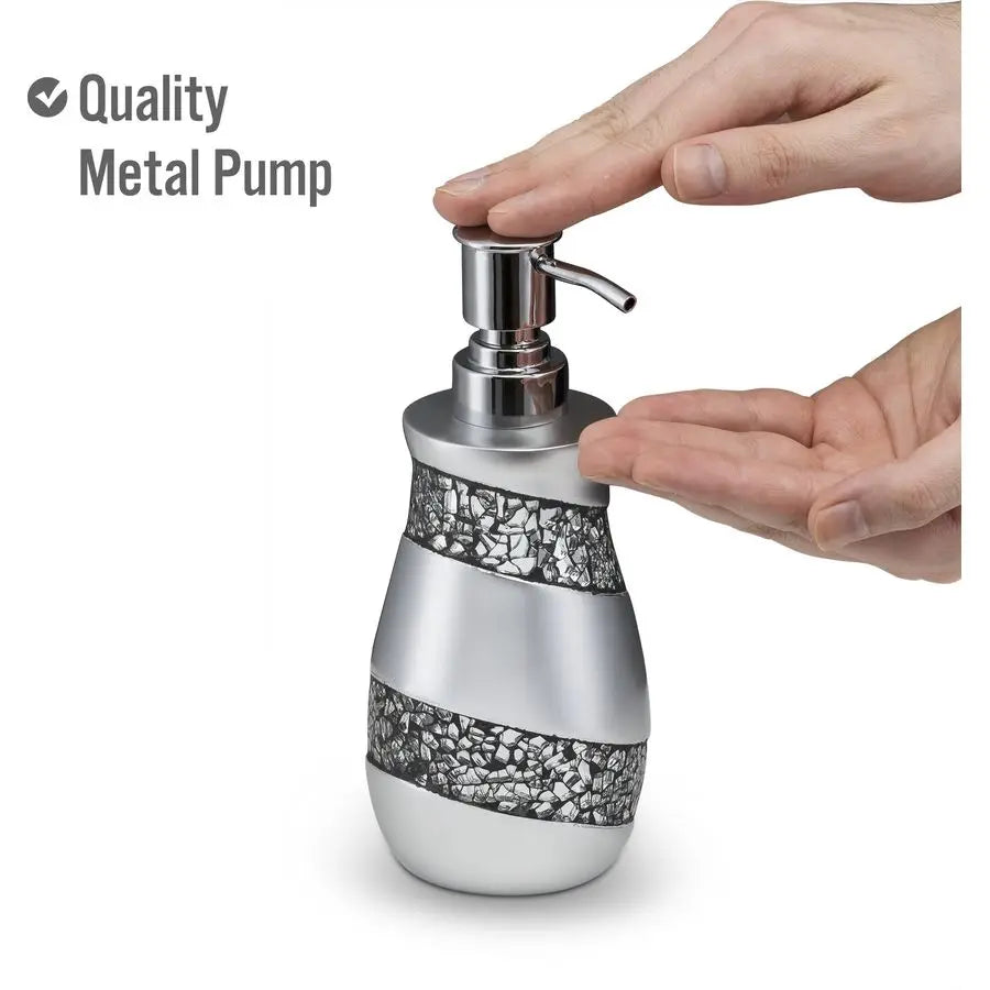 Silver Mosaic Bathroom Accessories Set Complete 6 Piece Bathroom Set Includes Bathroom Trash Can, Tissue Cover, Soap Dispenser,
