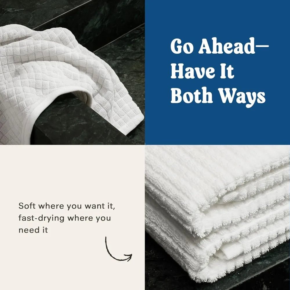 Terry Cotton Waffle Bath Towel Set – 2 Pack Luxury, Quick Dry & Absorbent Bathroom Towels – Soft, Lightweight, Durable Large